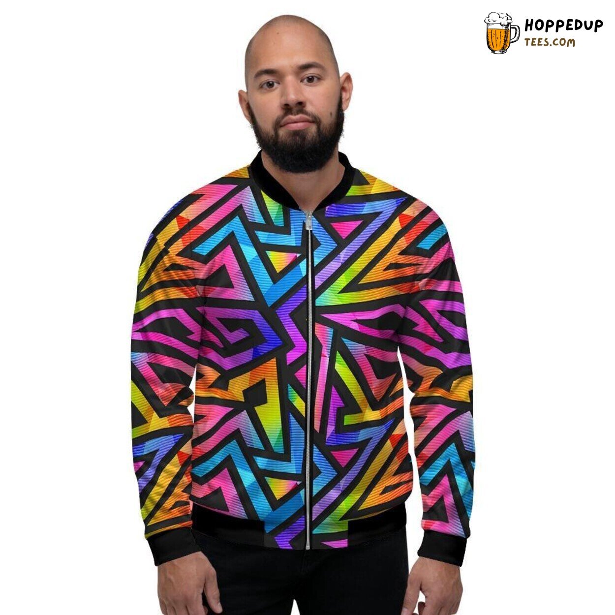 Rainbow Geometric Abstract Pattern Men’s Bomber Jacket Modern Colorful Design