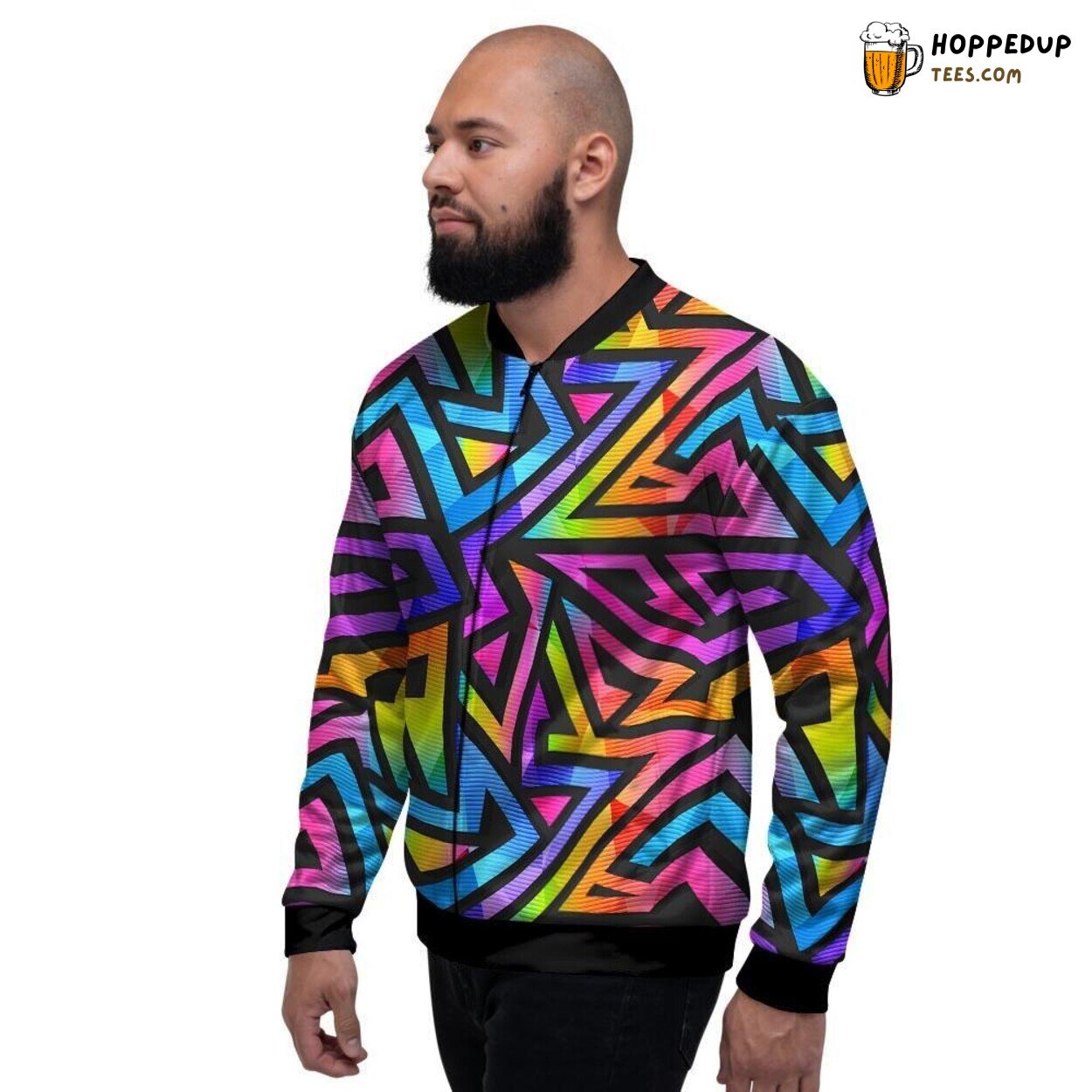 Rainbow Geometric Abstract Pattern Men’s Bomber Jacket Modern Colorful Design