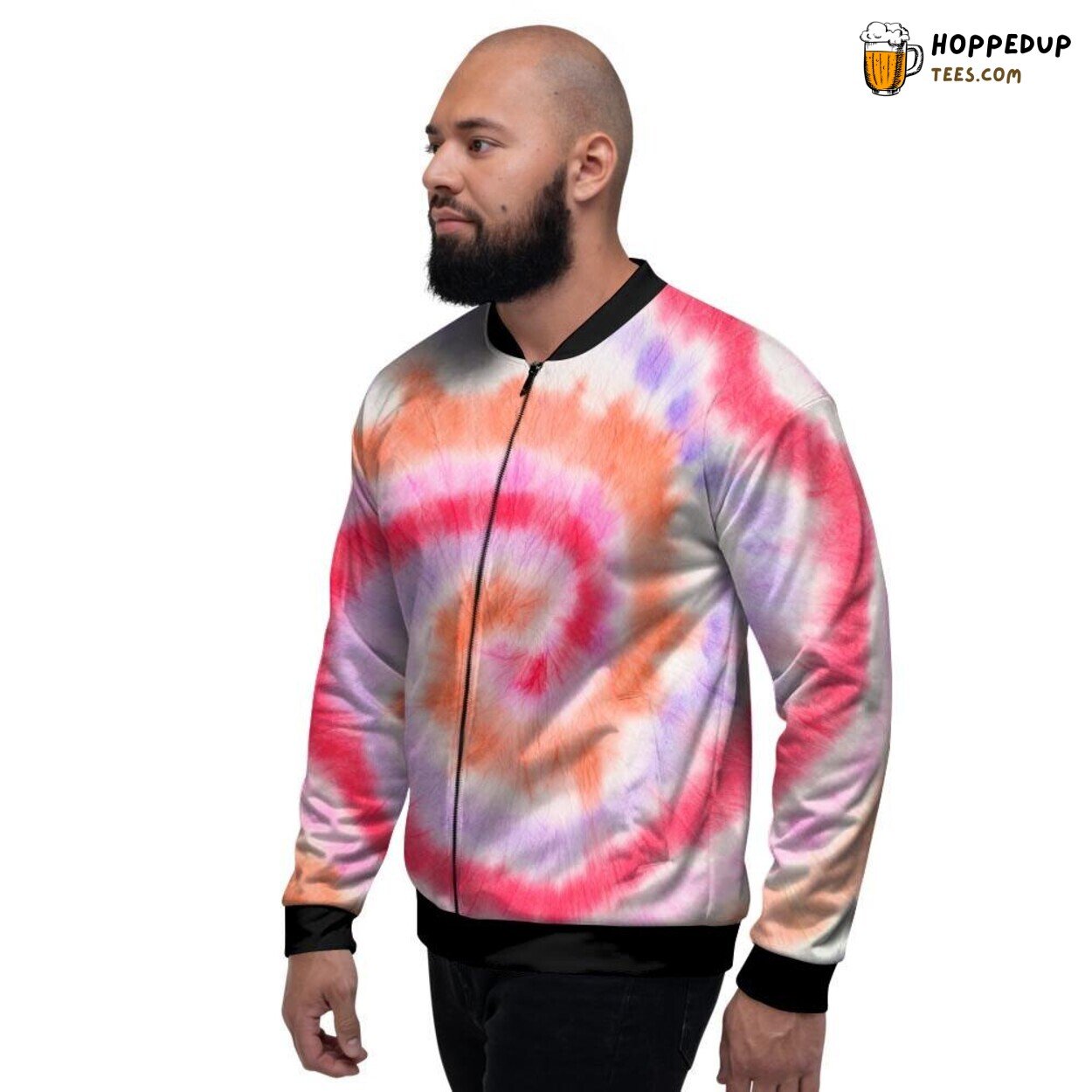 Rainbow Hippie Artistic Tie Dye Design Men’s Bomber Jacket Retro Color Swirl