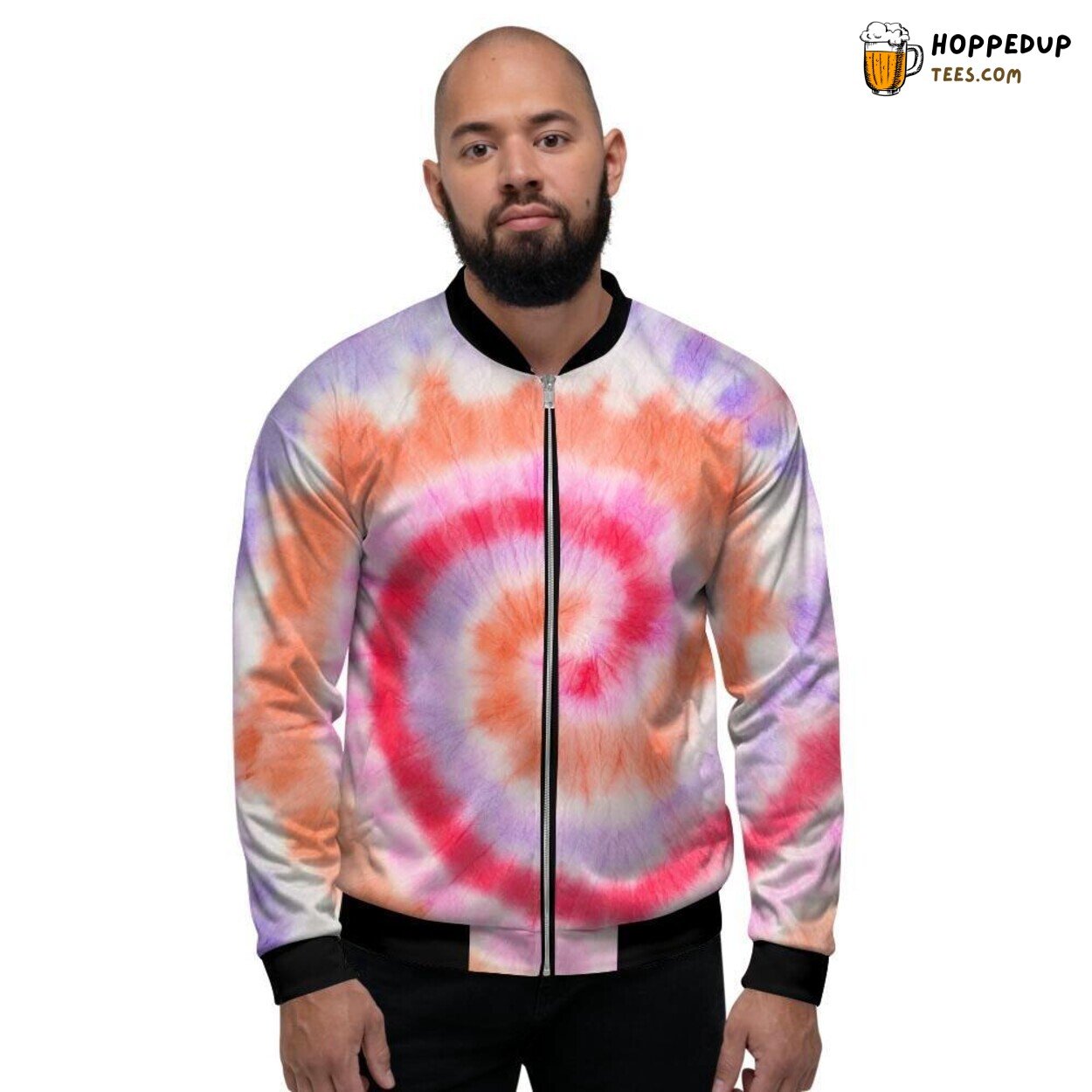 Rainbow Hippie Artistic Tie Dye Design Men’s Bomber Jacket Retro Color Swirl