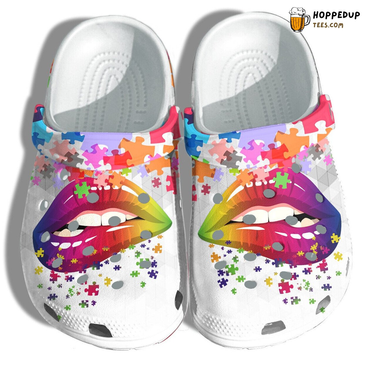 Rainbow Lip Autism Awareness Puzzle Be Kind LGBT Shoes Clogs Women Design