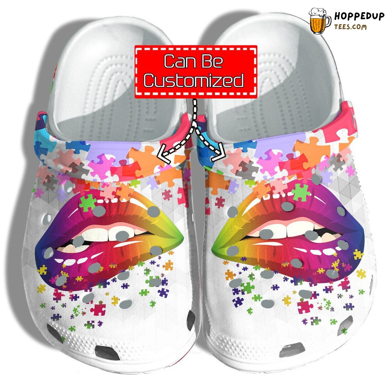 Rainbow Lip Autism Awareness Puzzle Custom LGBT Themed Clogs Shoes