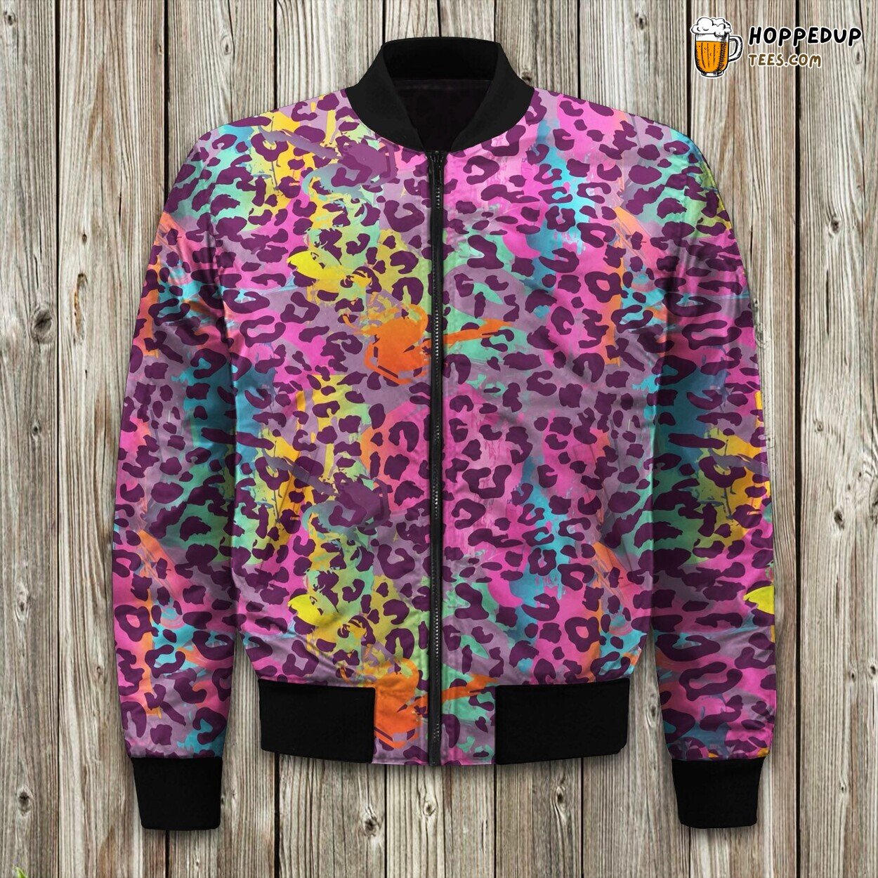 Rainbow Pattern Cheetah Leopard Winter Bomber Jacket Unique Design