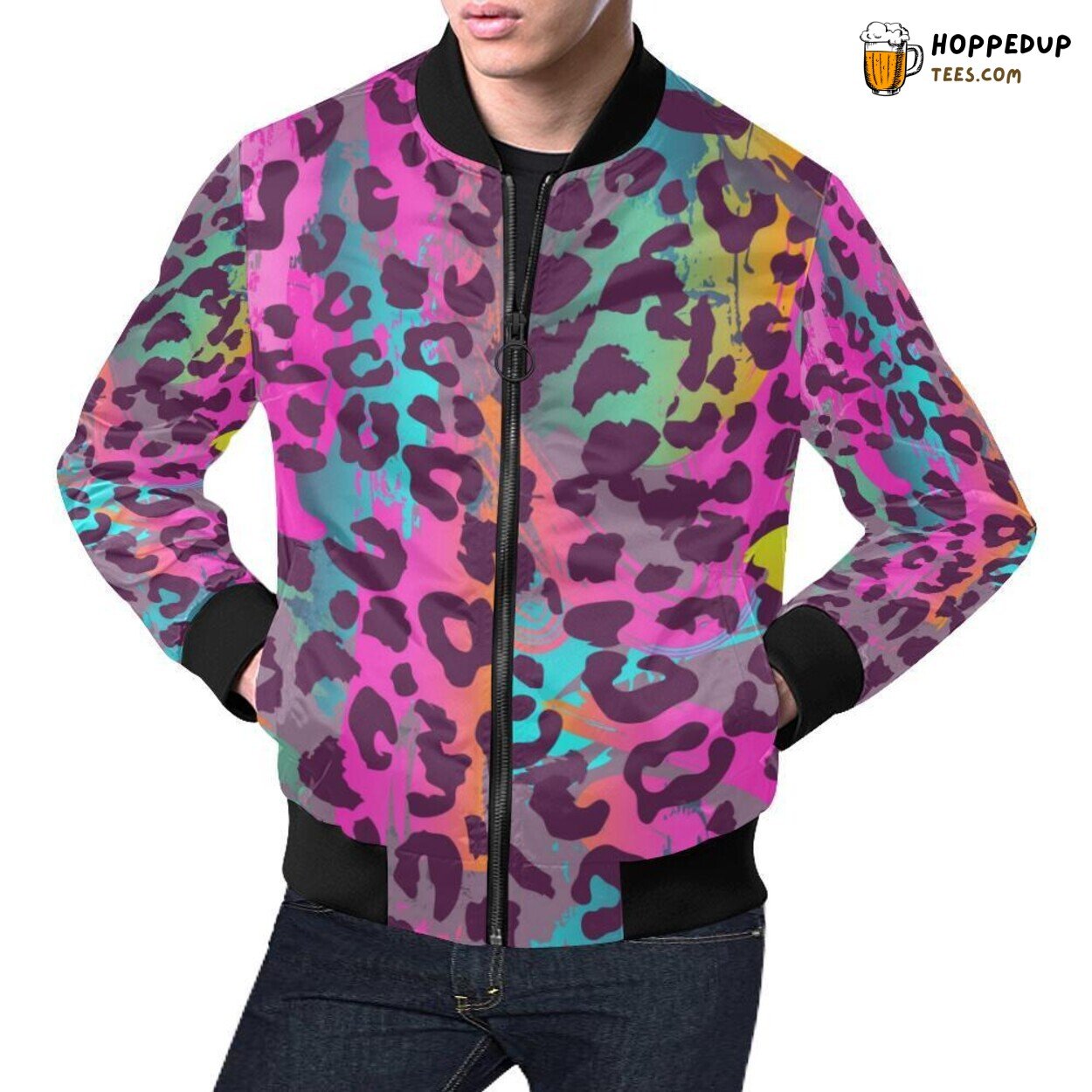 Rainbow Pattern Men’s Bomber Jacket Cheetah Leopard Unique Designer Print Rainbow Pattern Men’s Bomber Jacket Cheetah Leopard Unique Designer Print
