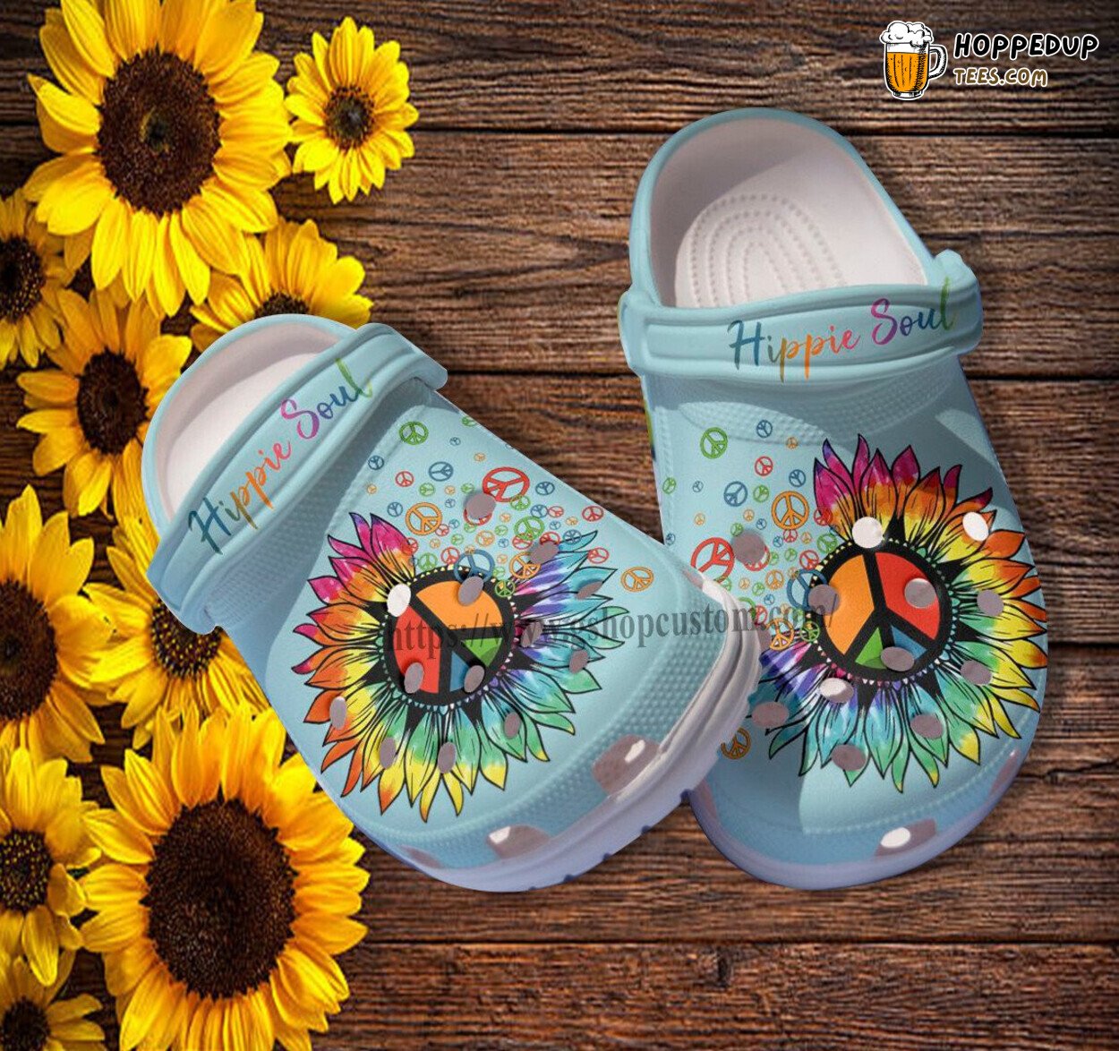 Rainbow Sunflower Peace Hippie Soul Croc Besties Mother Day Clogs Shoes