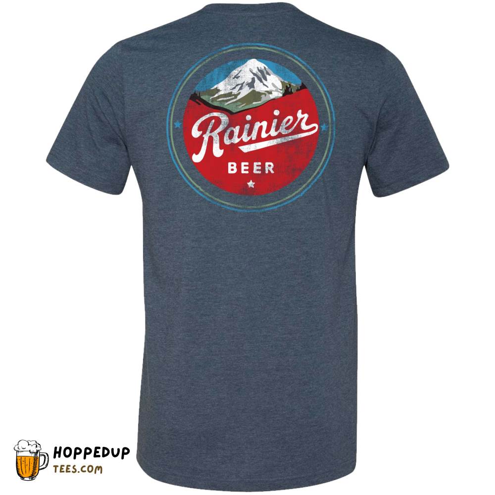 Rainier Beer Tacker 2-Sided Heather Navy Tee HU