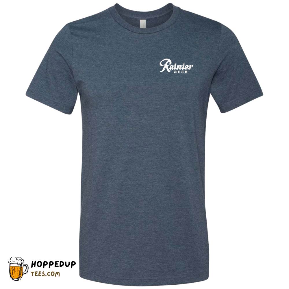 Rainier Beer Tacker 2-Sided Heather Navy Tee HU