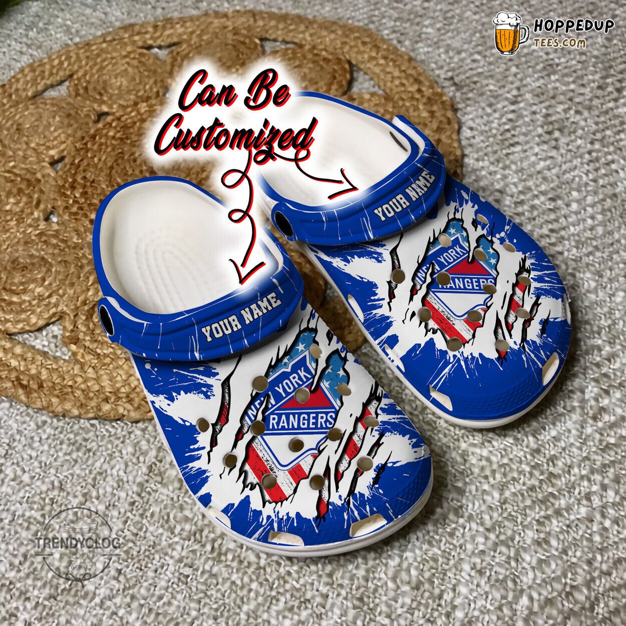 Rangers NY Hockey Ripped American Flag Personalized Clog Shoes