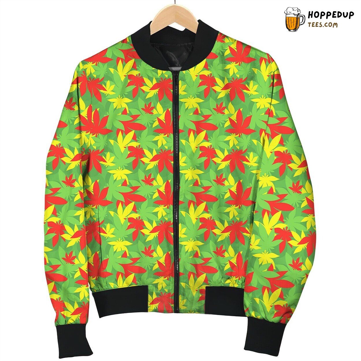 Rasta Cannabis Pot Leaf Bomber Jacket