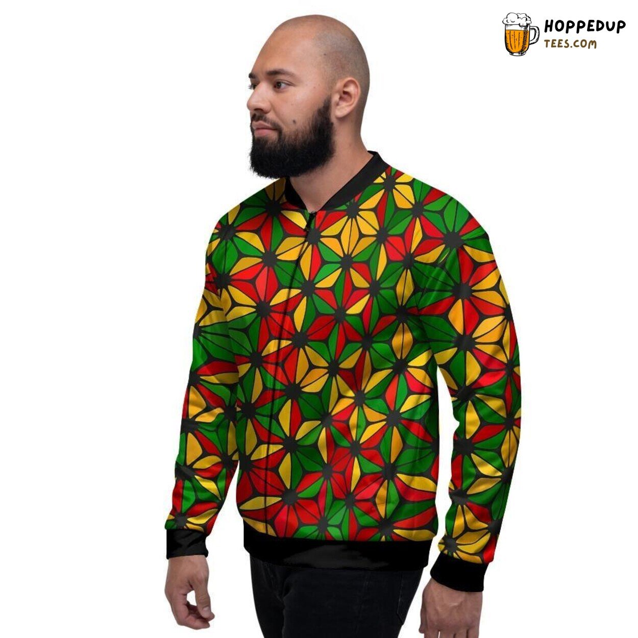 Rasta Reggae Abstract Vibrant Design Men’s Bomber Jacket Cultural Music Tribute