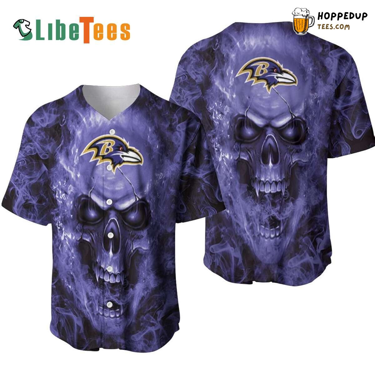 Ravens Flame Skull Athletic Energy Baseball Tee Jersey Shirt Perfect Gift