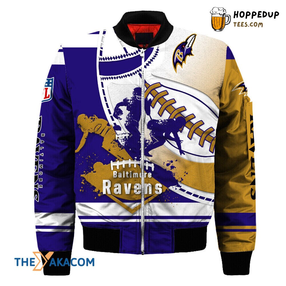 Ravens Player Shadow Football Bomber Jacket Christmas Baltimore Fan Gift