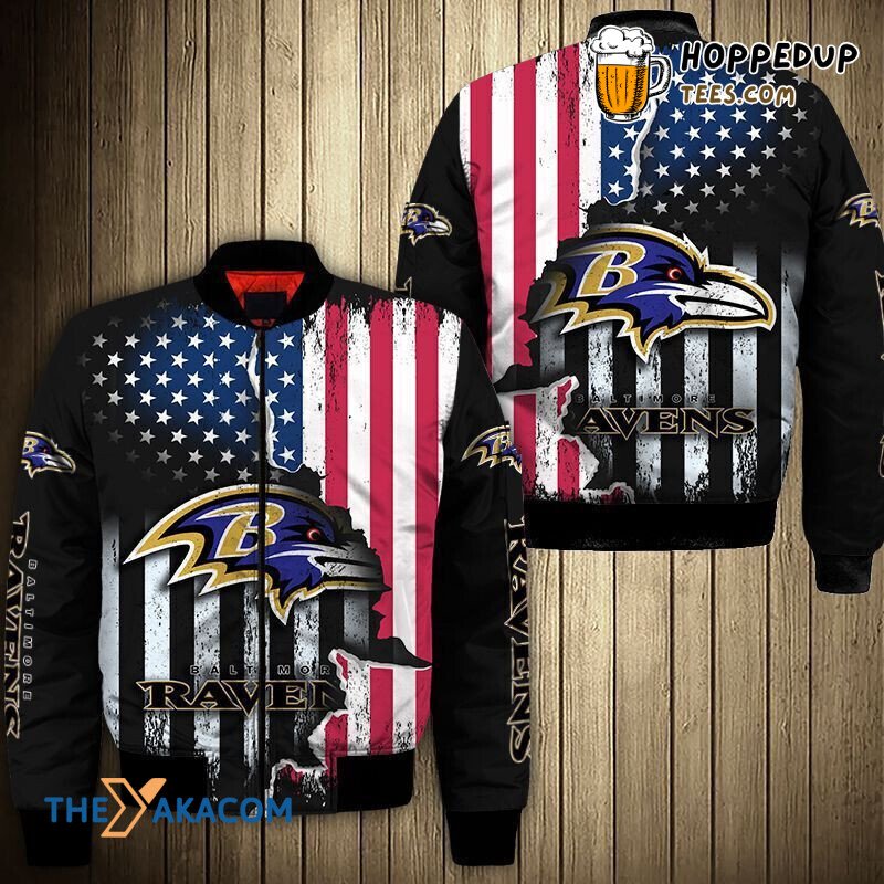 Ravens USA Flag Football Bomber Jacket Christmas Baltimore Fan Gift