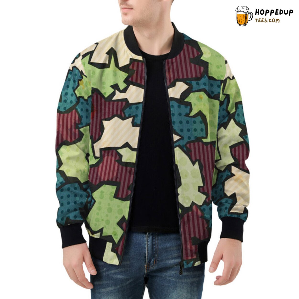 Raw Edges and Vintage Tones in Grunge Fabric Patchwork Bomber Jacket