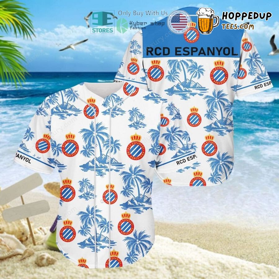 RCD Espanyol Coconut Tree White Blue Baseball Jersey Unisex Shirt
