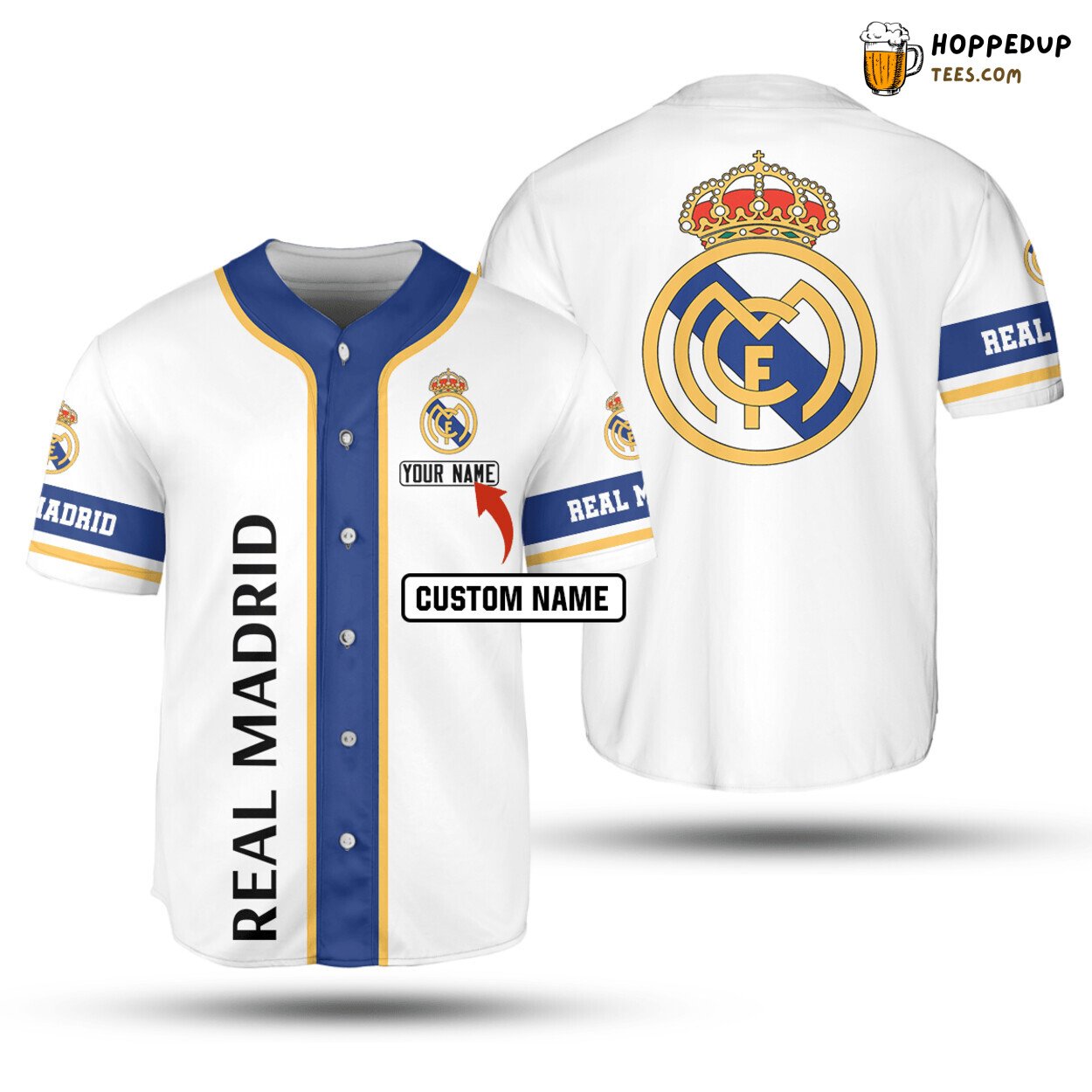 Real Madrid Custom Name Blue Ball Baseball Jersey Unisex Shirt