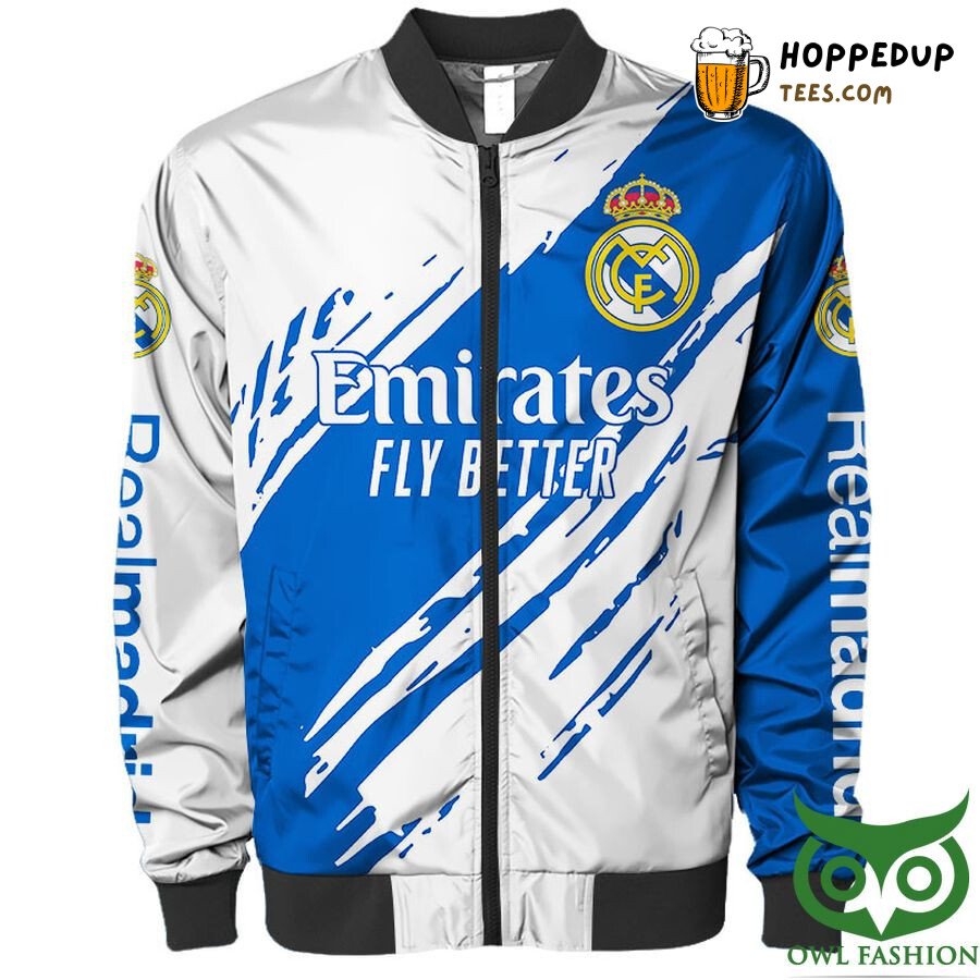 Real Madrid Hawaiian Style Blue White Bomber Jacket