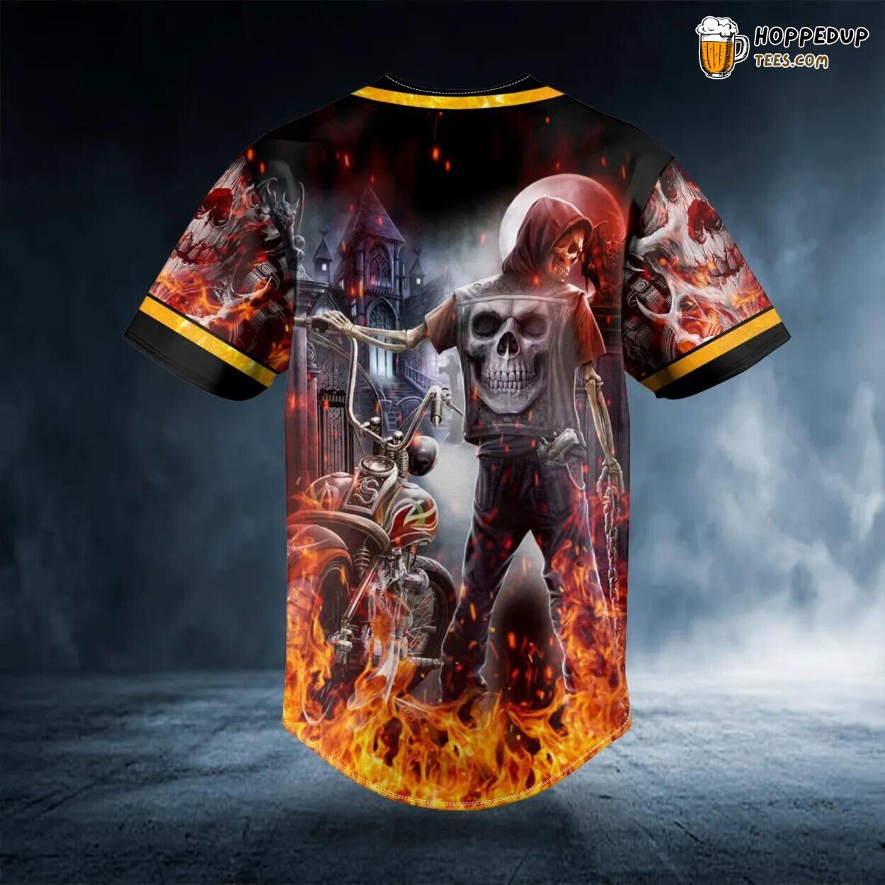 Reaper Rider Fire Skull Baseball Jersey Graphic Tees 3D Print Custom