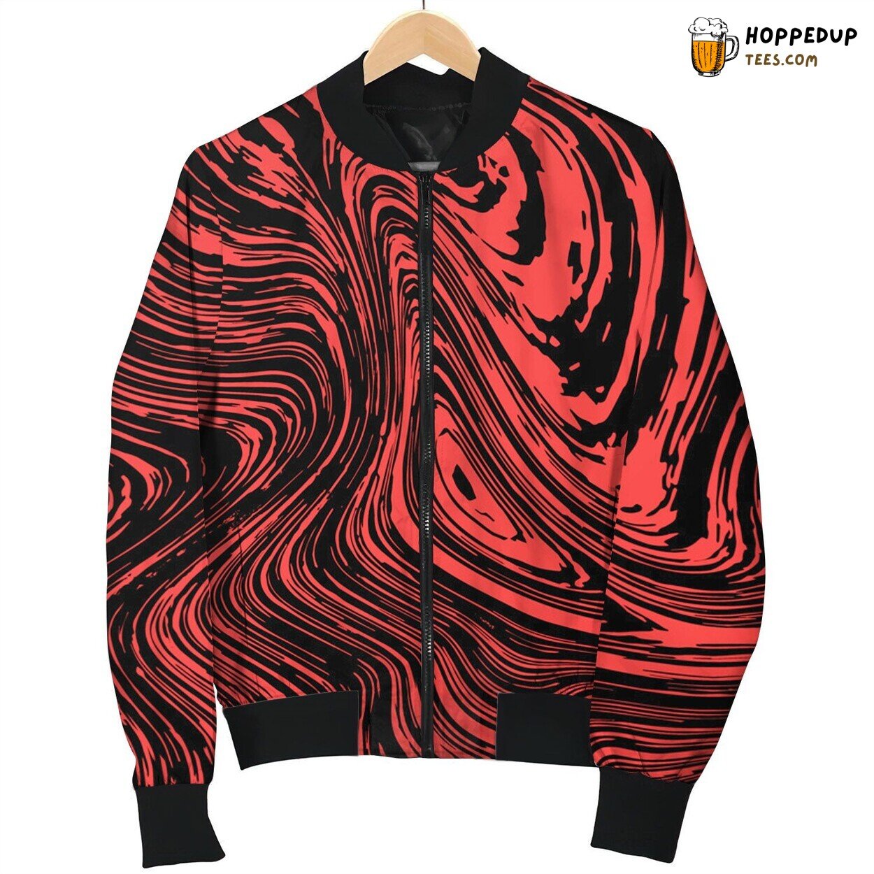 Red And Black Marble Pattern Bomber Jacket