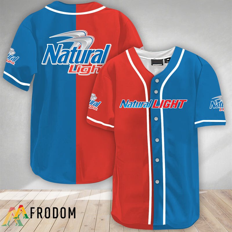 Red And Blue Split Natural Light Baseball Jersey HU