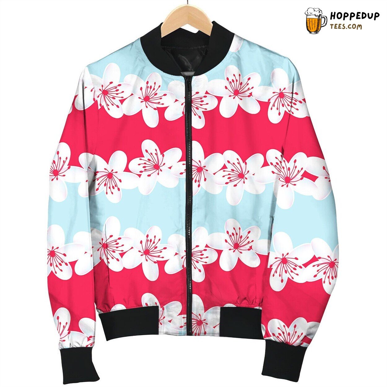 Red And Blue Tropical Frangipani Seamless Pattern Bomber Jacket