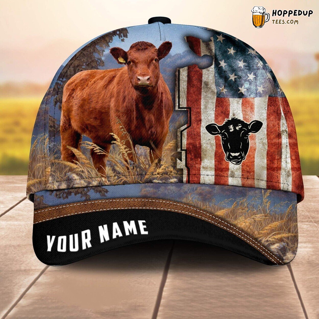 Red Angus American 3D Cap Custom Printed Baseball Lovers Leather Pattern