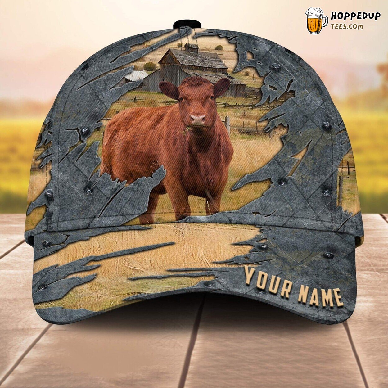 Red Angus Customized 3D Printed Cap Baseball Lovers Leather Pattern Animal