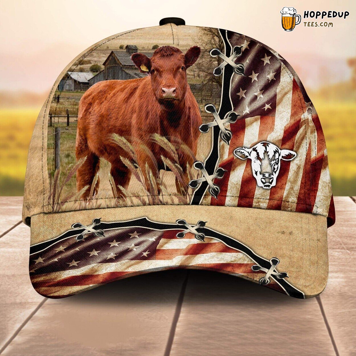 Red Angus Flag Custom Retro 3D All Over Print Baseball Cap Farm Lovers