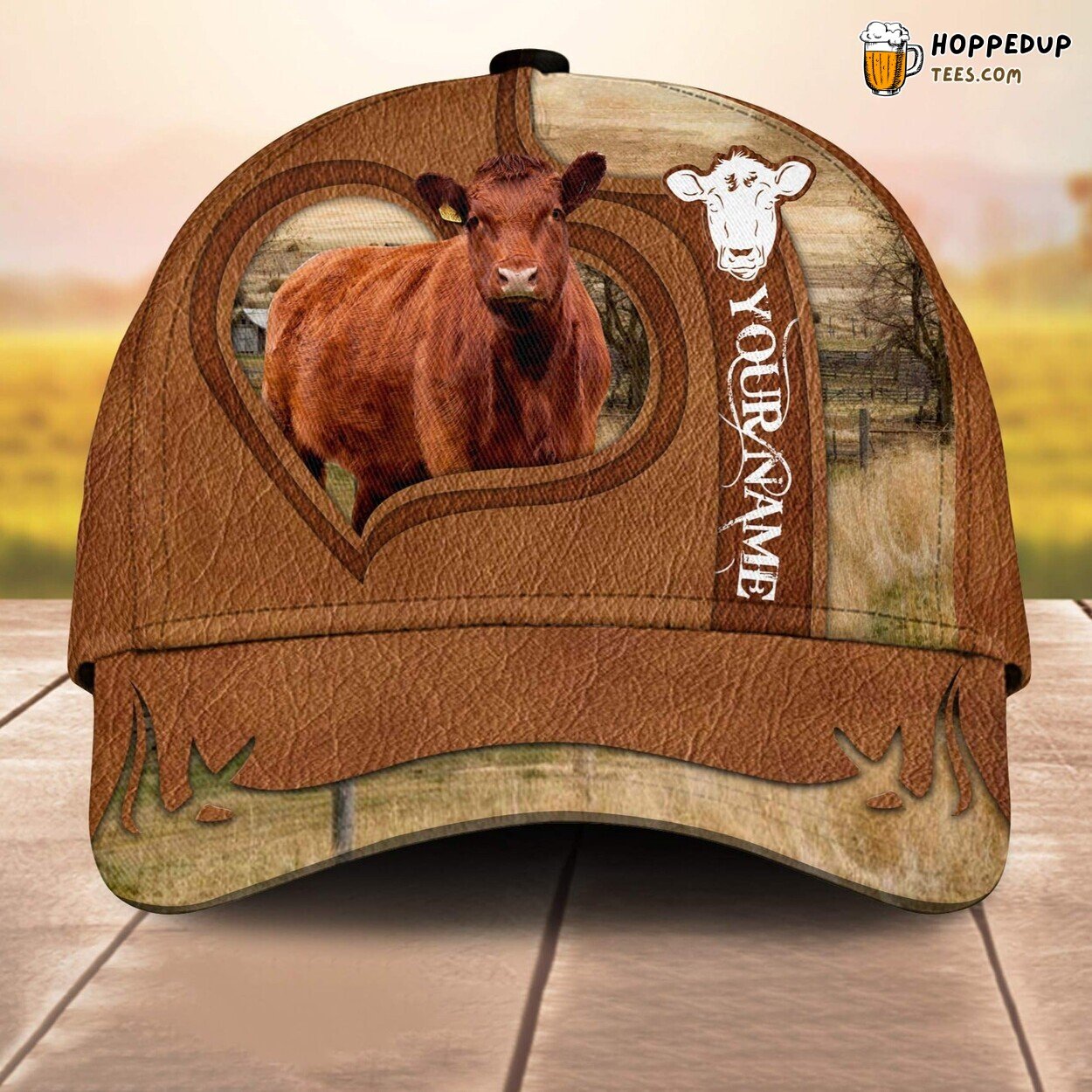 Red Angus Heart Custom Baseball Cap Farm Lovers 3D Print Leather Animal
