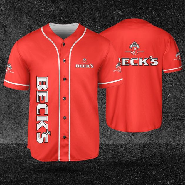 Red Beck’s Beer Themed Baseball Jersey HU