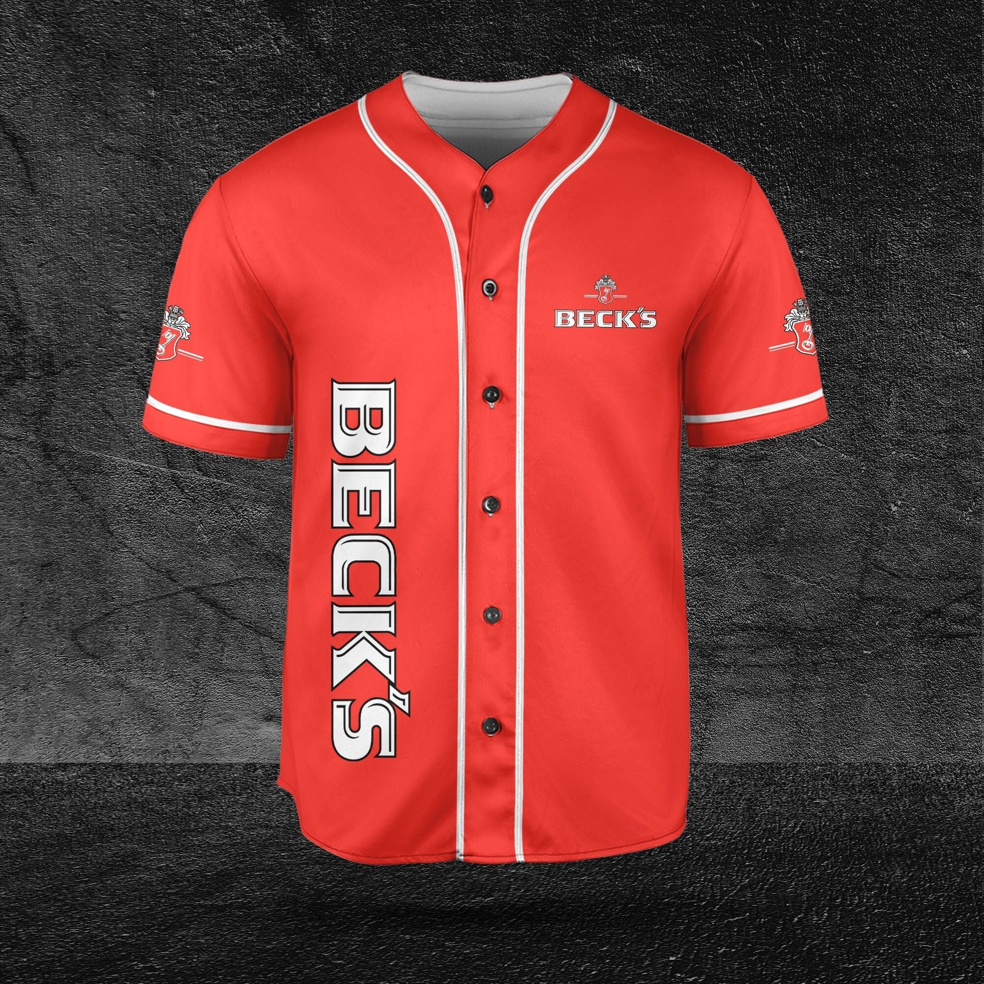 Red Beck’s Beer Themed Baseball Jersey HU