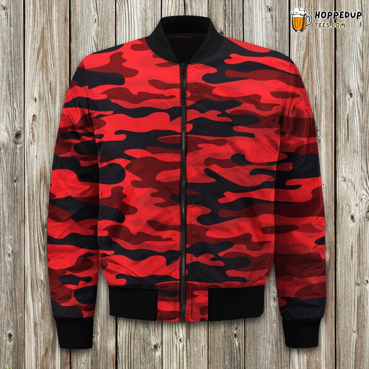 Red Black Camouflage Design Winter Bomber Jacket Unique Style Wear