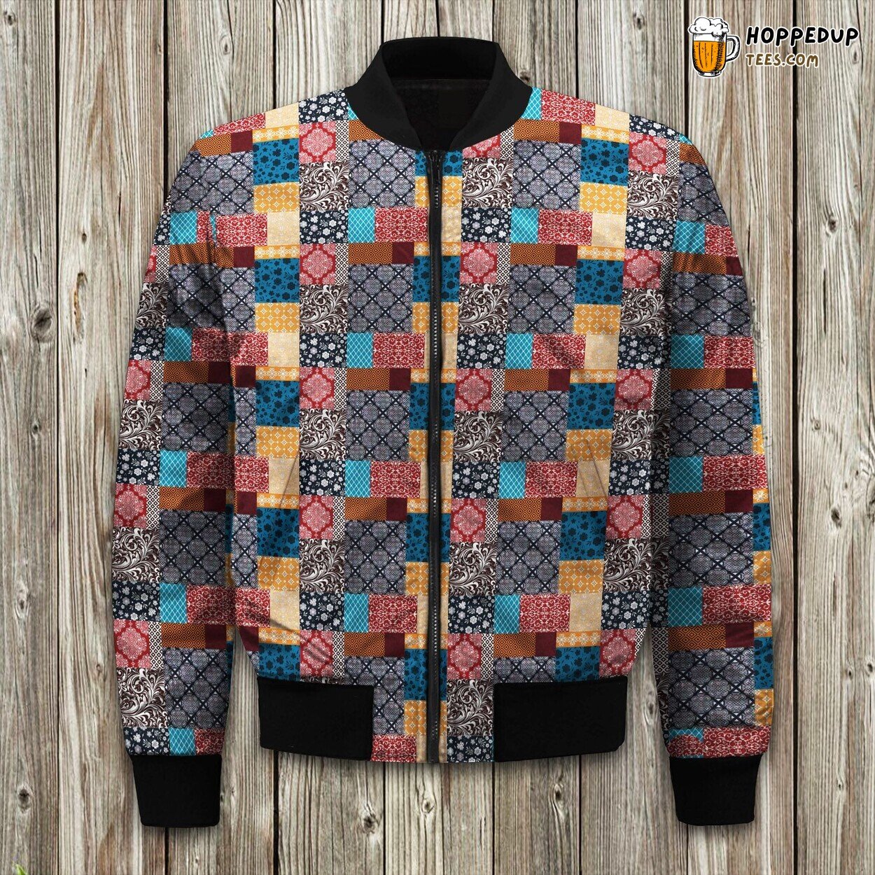 Red Blue Patchwork Geneva Bomber Jacket