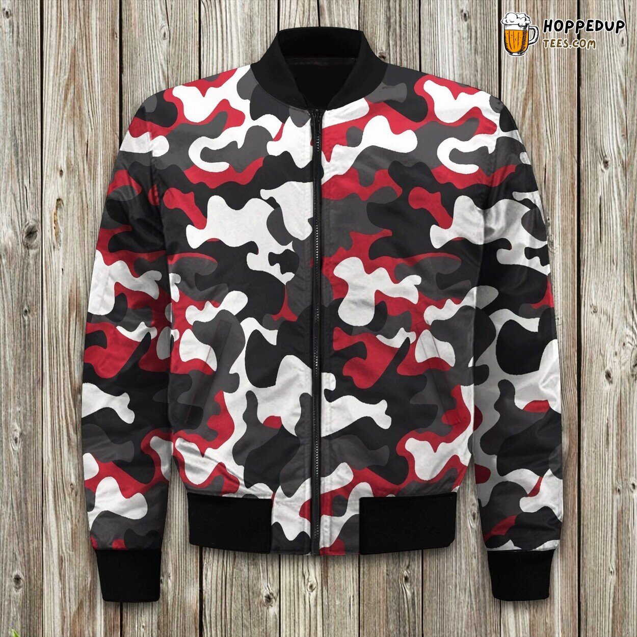 Red Camouflage Snow Inspired Winter Bomber Jacket Trendy Fashion Coat