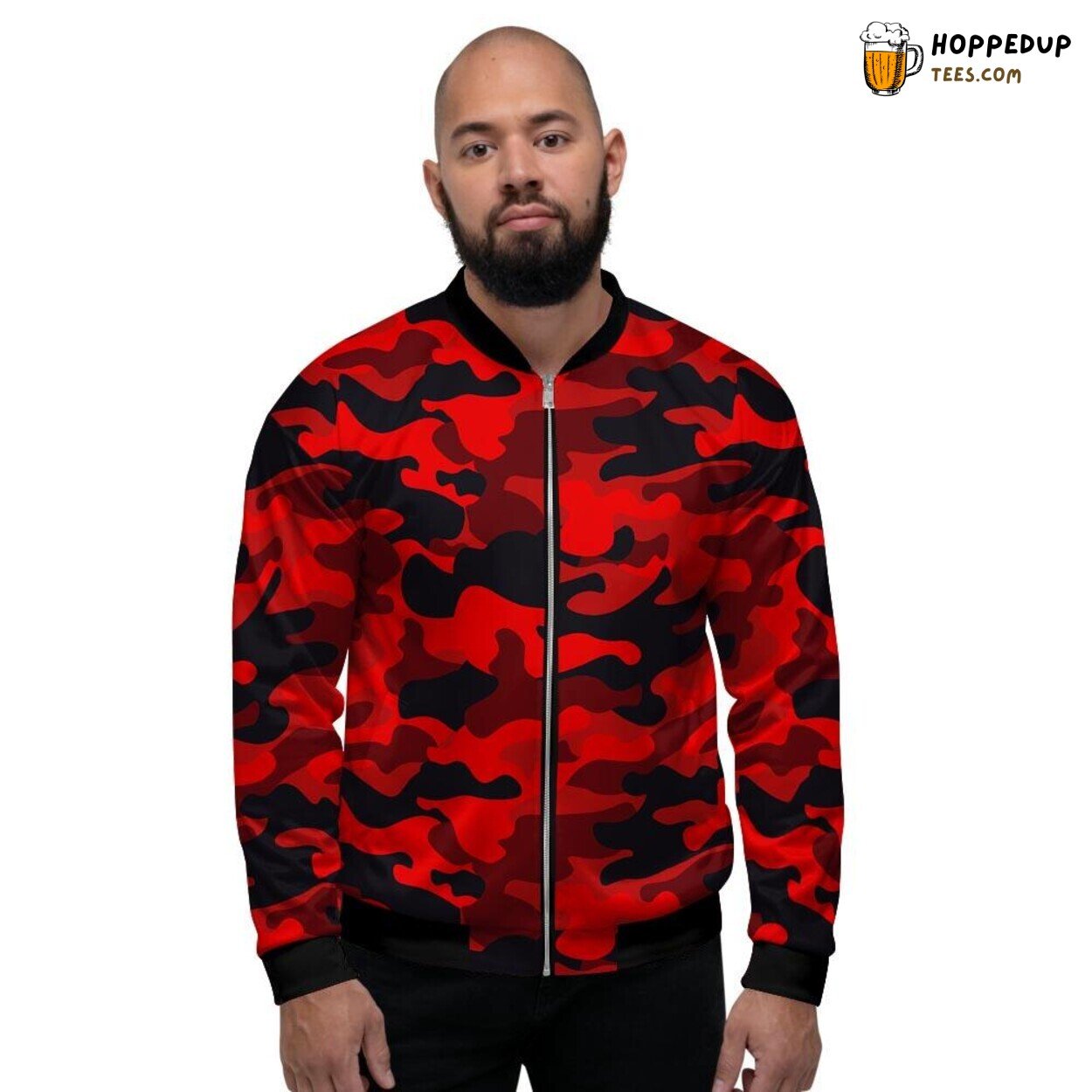 Red Camouflage Trendsetting Bomber Jacket Men’s Fashion Print Statement Look