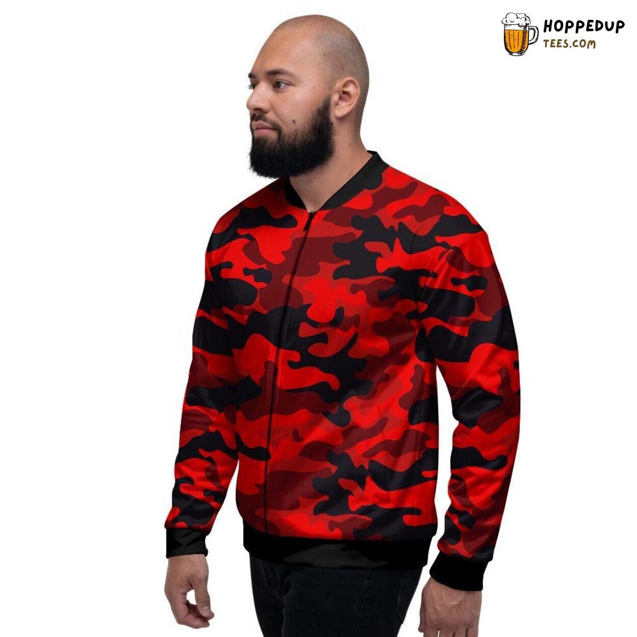 Red Camouflage Trendsetting Bomber Jacket Men’s Fashion Print Statement Look