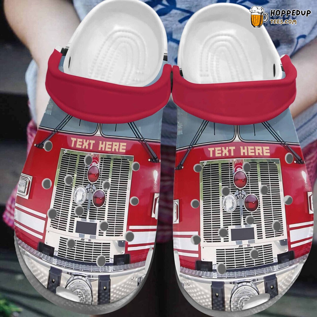 Red Cartoon Firetruck Men Firefighter Custom Clogs Shoes Son Dad Gift