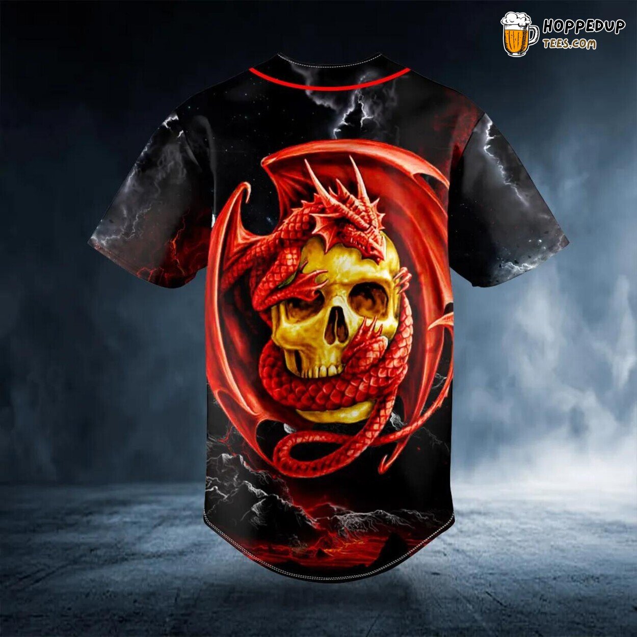 Red Celtic Dragon Skull Baseball Jersey Graphic Tees 3D Print Unique Look