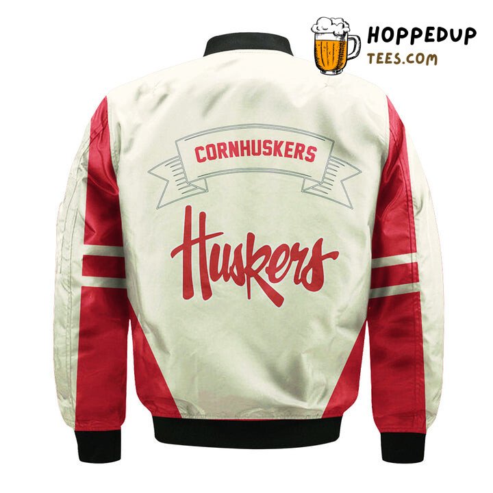 Red Cream Bomber Jacket Classic Design NCAA Nebraska Cornhuskers