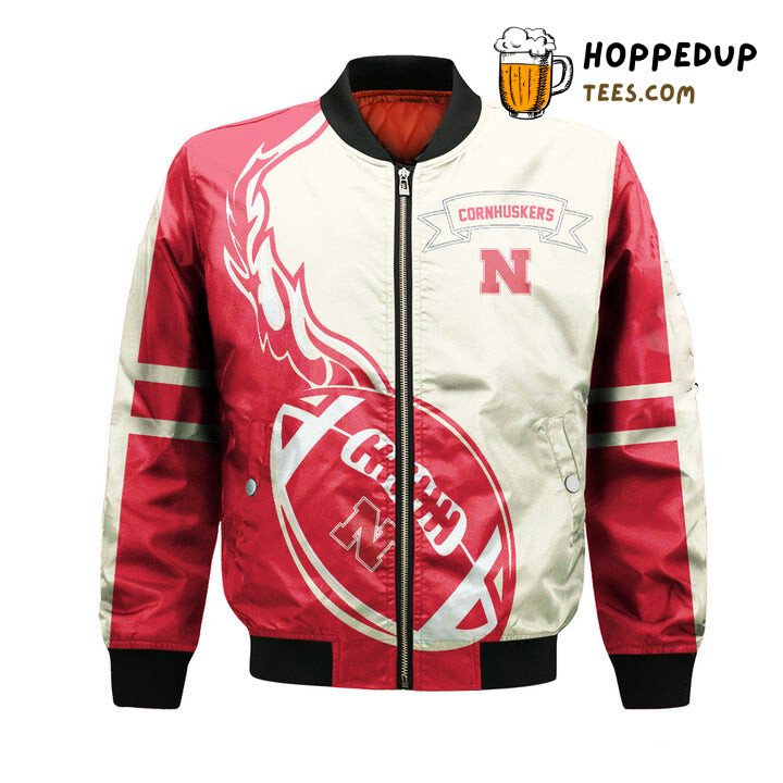 Red Cream Bomber Jacket Classic Design NCAA Nebraska Cornhuskers