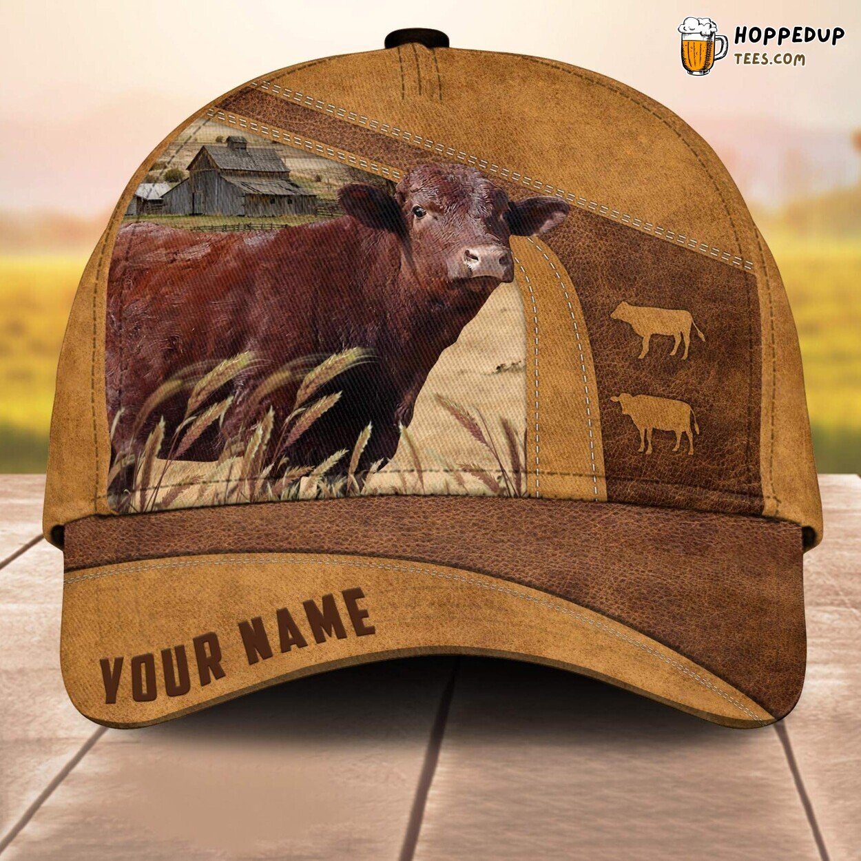 Red Devon Custom Baseball Cap Farm Lovers 3D Print Animal Leather Pattern