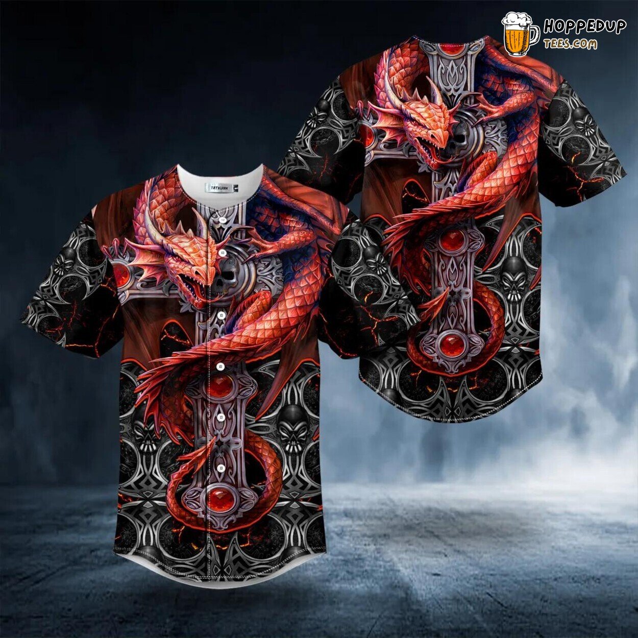 Red Dragon Gothic Tarot Skull Baseball Jersey Viking 3D Print Unique Tee Red Dragon Gothic Tarot Skull Baseball Jersey Viking 3D Print Unique Tee