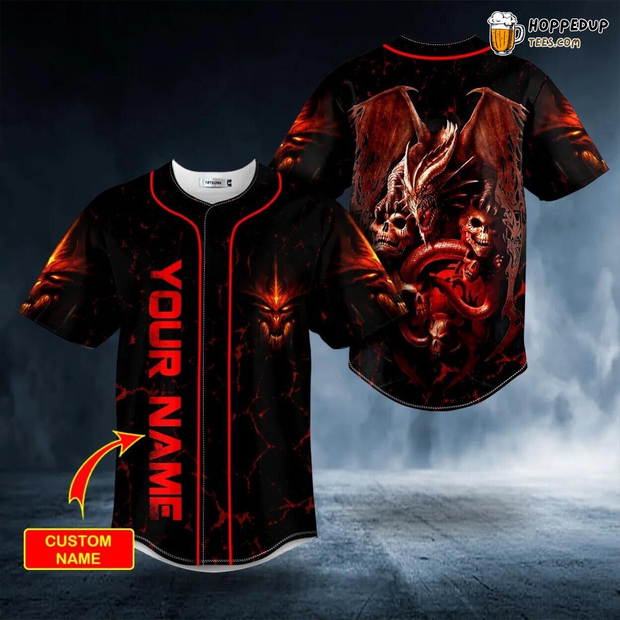 Red Dragon Hunt Design Skull Trap Baseball Jersey Unique Custom Edition