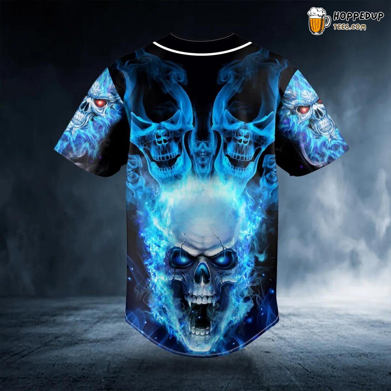 Red Eyes Blue Fire Skull Baseball Jersey Viking 3D Tees Unique Design Wear