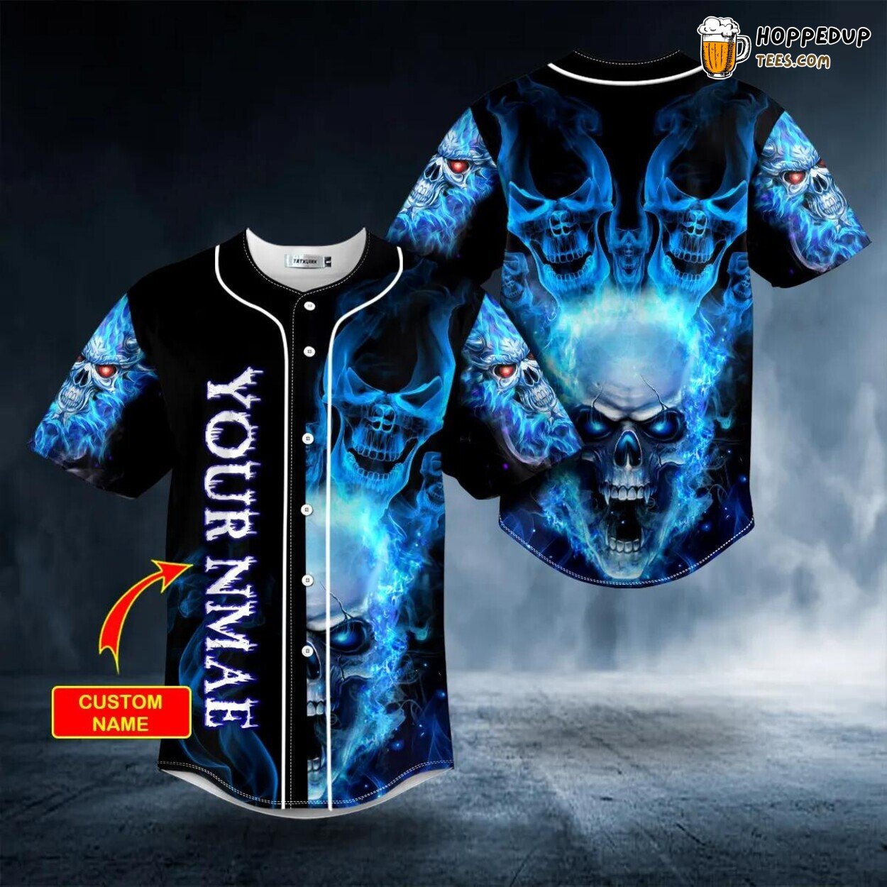 Red Eyes Blue Fire Skull Unique Baseball Jersey Personalized