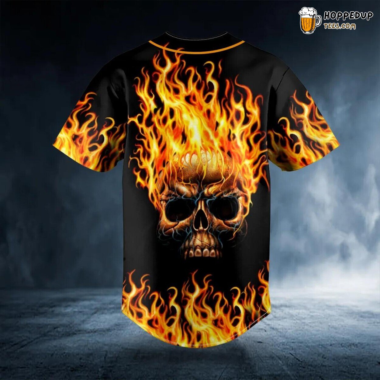 Red Fire Skull Baseball Jersey Viking 3D Tees Unique Design Wear Graphic Print