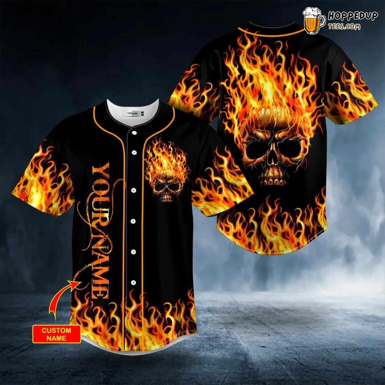 Red Fire Skull Baseball Jersey Viking 3D Tees Unique Design Wear Graphic Print