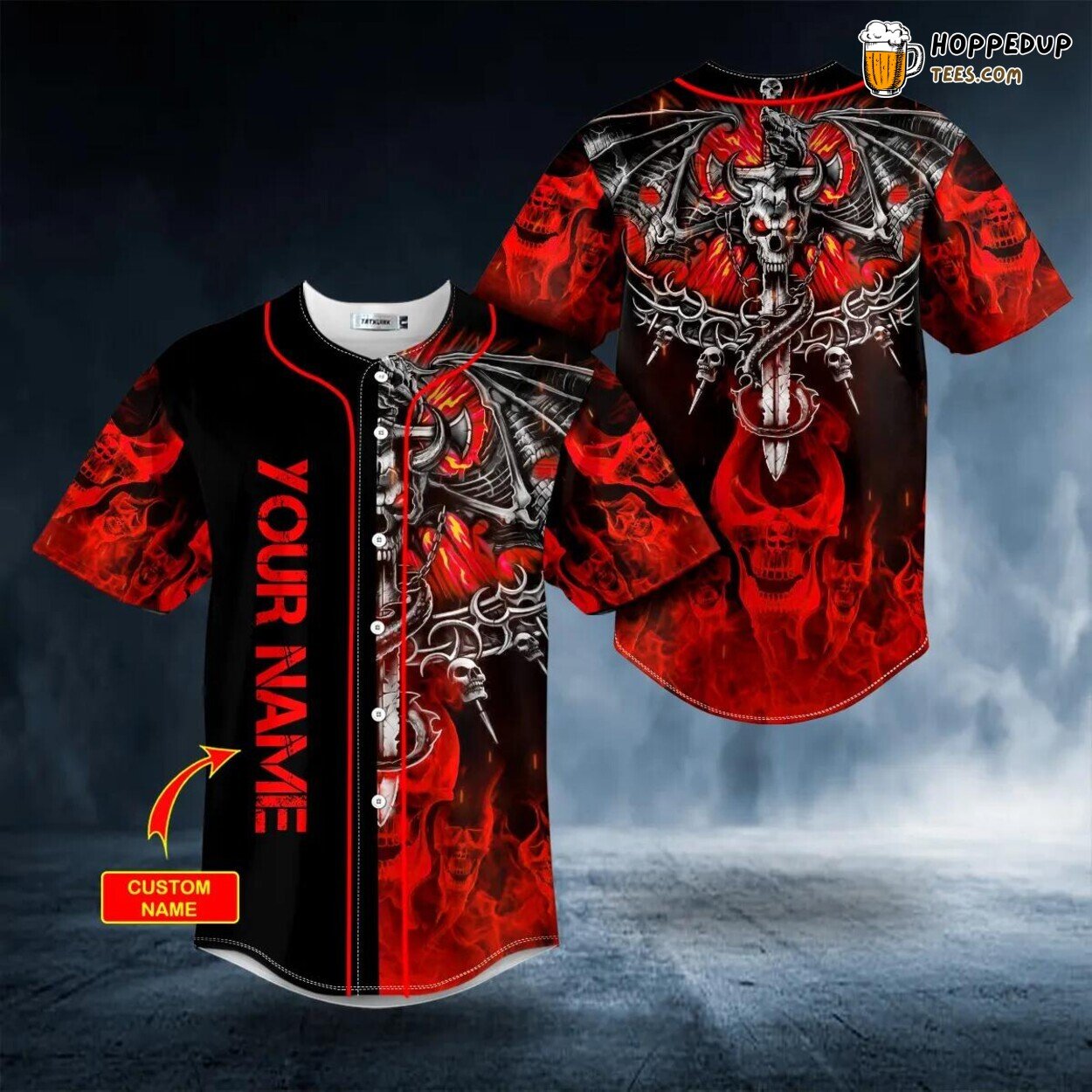 Red Flaming Sword Dragon Skull Baseball Jersey Skull Viking 3D Print Tees Red Flaming Sword Dragon Skull Baseball Jersey Skull Viking 3D Print Tees