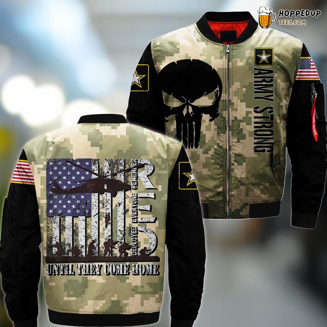 Red Friday Remember Deployed US Flag Army Vintage Bomber Jacket