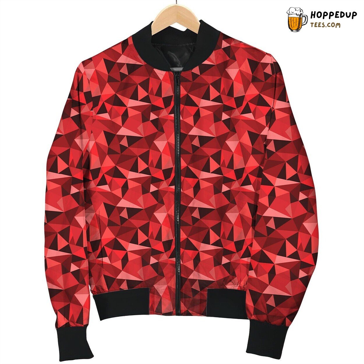 Red Geometric Pattern Bomber Jacket